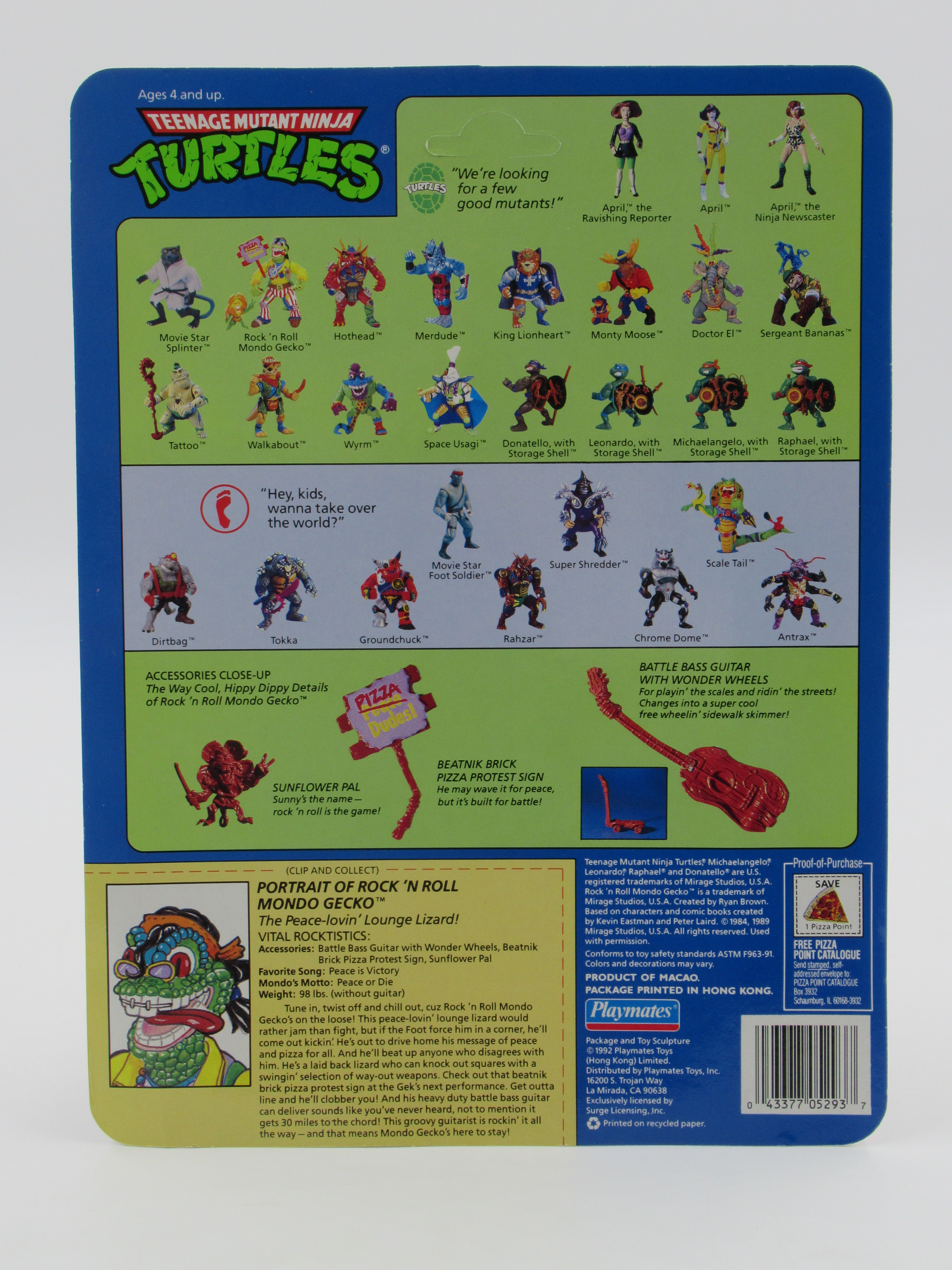 Teenage Mutant Ninja Turtles Rock N' Roll Mondo Gecko 4.5" Figure TMNTs - Playmates (1992)